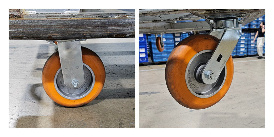 Caster Connection rigid and swivel casters in good condition.
