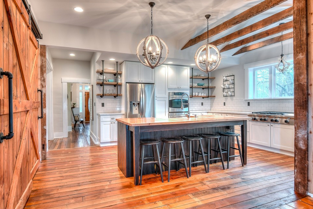 Kitchen-With-Barn-Door-Pipe-Shelving