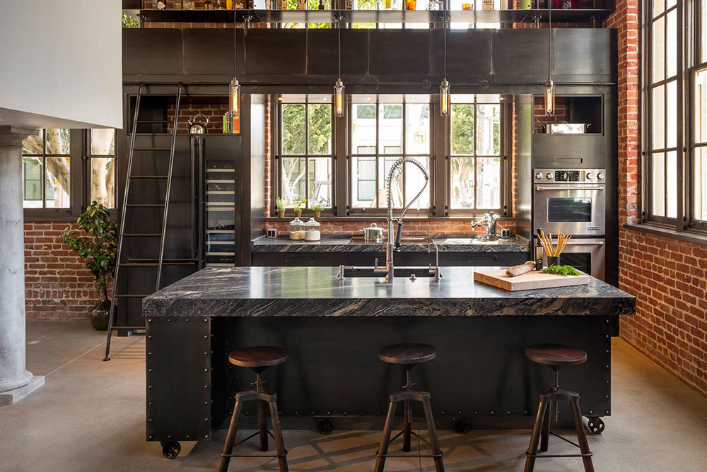 Vintage-Industrial-Kitchen-Island-With-Cast-Iron-Casters